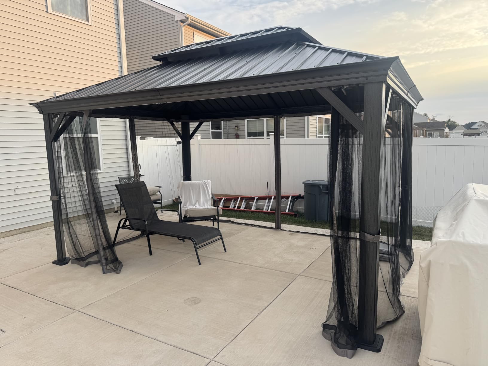 Kozyard Alexander 10' x 14' Hardtop Gazebo, Aluminum Frame | Galvanized Steel Double Roof, Outdoor Permanent Pavilion with Curtains and Netting for Patio, Backyard, Lawn, Gray customer photo 2