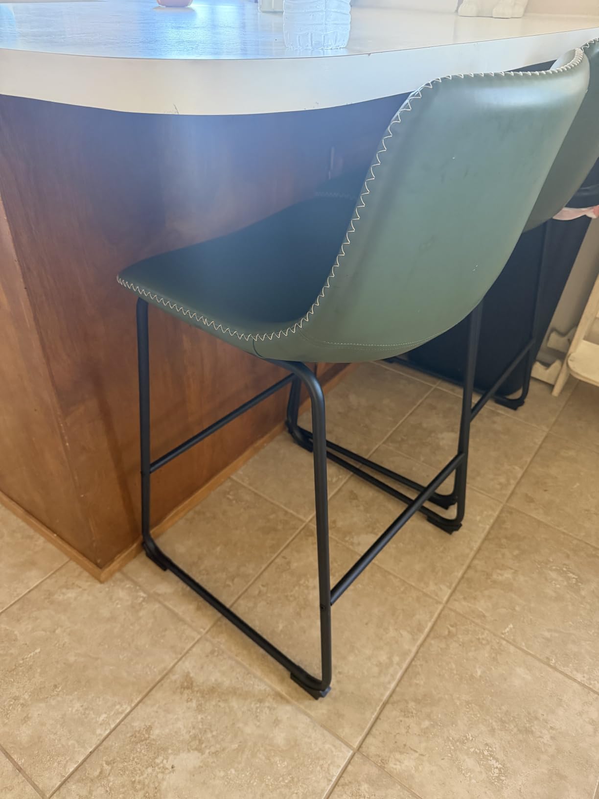 DUMOS 26 Inch Counter Height Bar Stools Set of 4, Modern Faux Leather High Barstools with Back and Metal Leg, Upholstered Bar Chairs for Kitchen Island, Brown customer photo 2