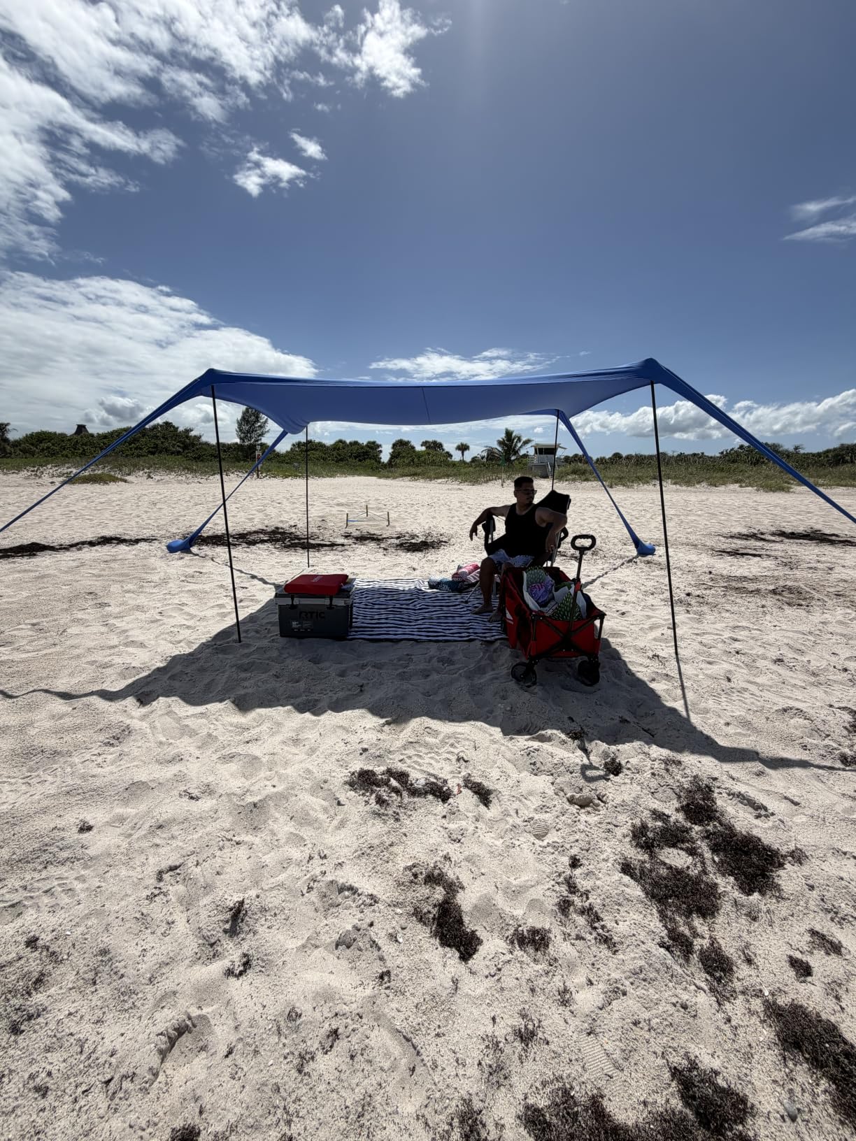 besuhot Beach Tent Sun Shelter 10x10FT Beach Shade Canopy with 8 Sandbags | UPF 50+ Protection Beach Shade Canopy, Outdoor Tent for Beach Camping Trips, Fishing, Backyard customer photo 1