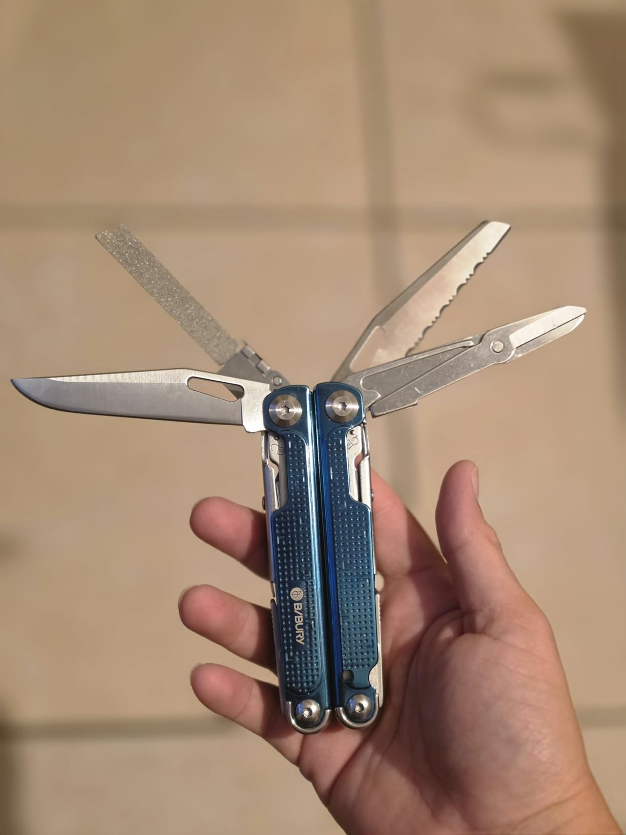 BIBURY Multitool Pliers with Blue Titanium Handle & 440A Knfie, BI2049BL | Pocket Knife, Full Size Scissors, YG12 Wire Cutters, T-Shank Saw & Sheath, EDC Multi Tool for Camping Hiking, Gifts for Men customer photo 2