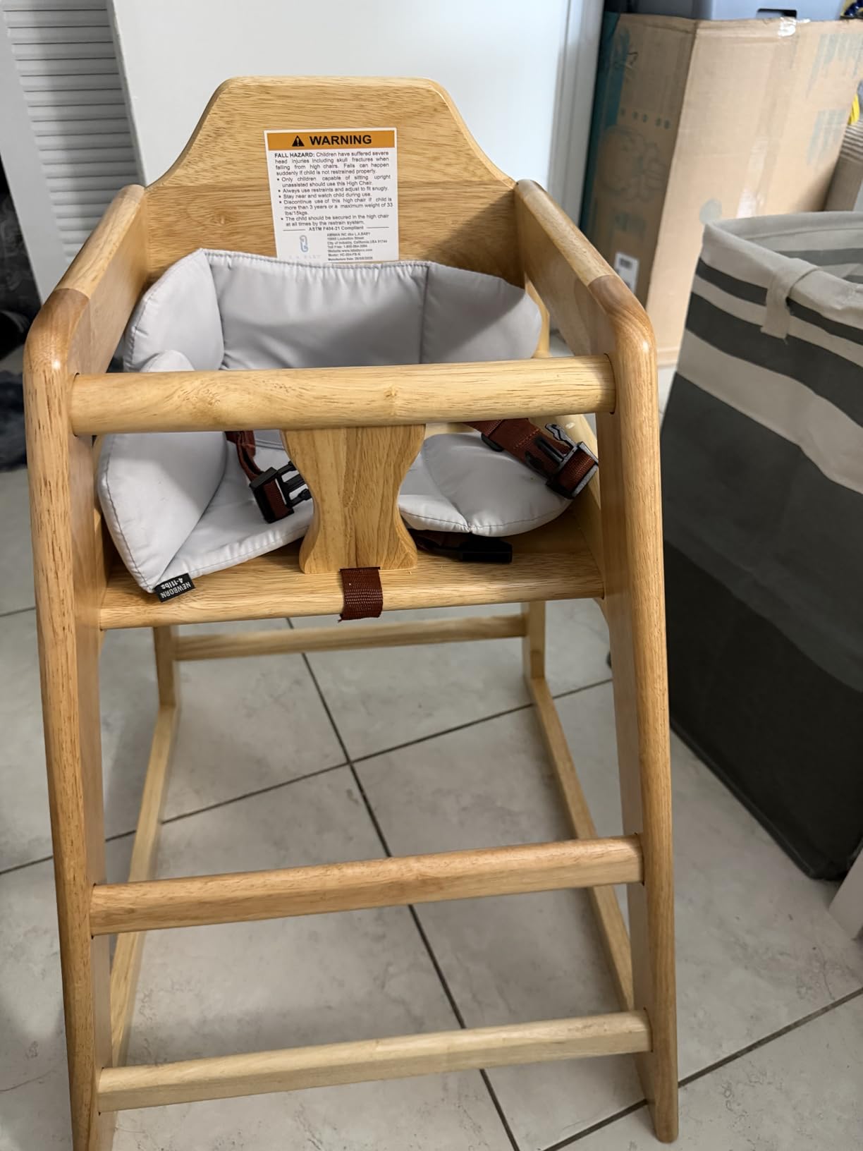 LA Baby Wooden High Chair - Restaurant Style Solid Wood Highchair for Babies and Toddlers - ASTM F404 Safety Certified - Stackable Design - Natural customer photo 1
