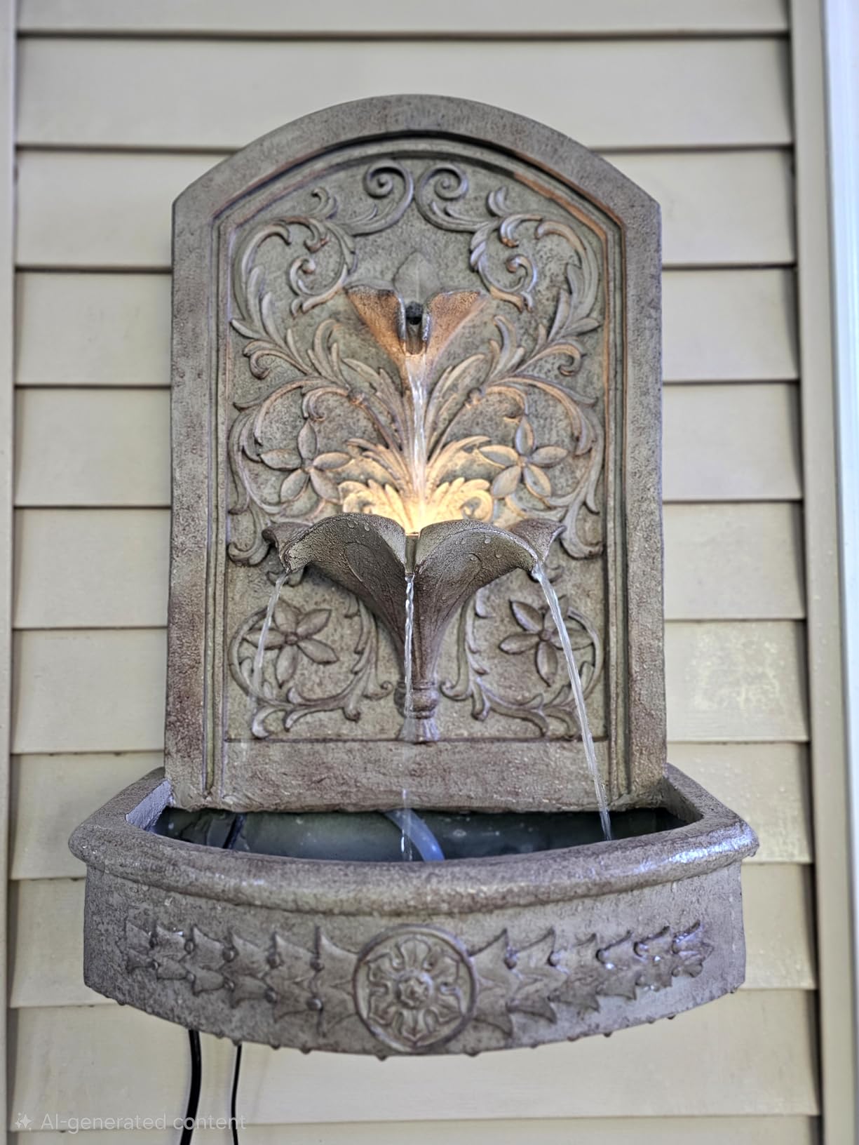Bumilgar Wall Mounted Water Fountain, European-Style Rustic Wall Waterfall Fountain Outdoor with Cascading Water Flow, Hanging Garden Fountain for Outside, Home, Indoor Décor customer photo 1