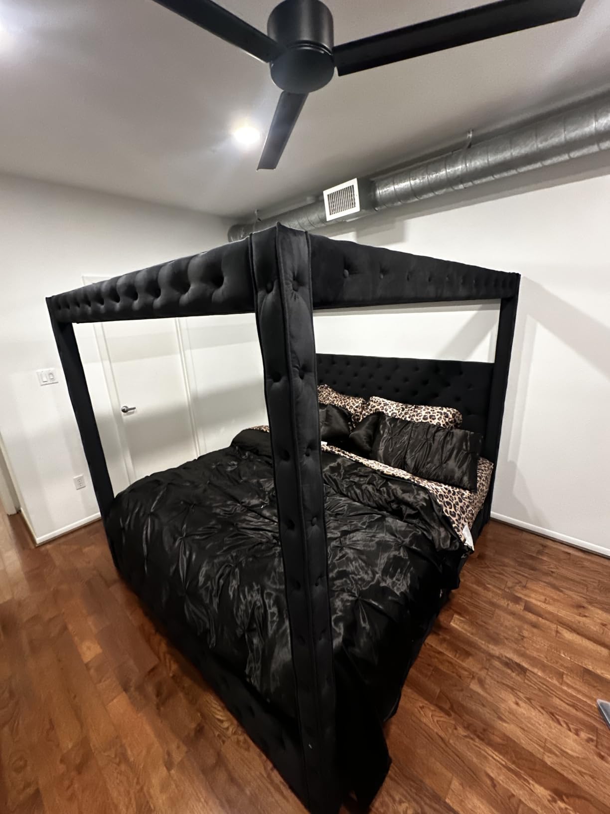 Jocisland Queen Canopy Bed Frame Velvet Upholstered Headboard, Black | 74.8