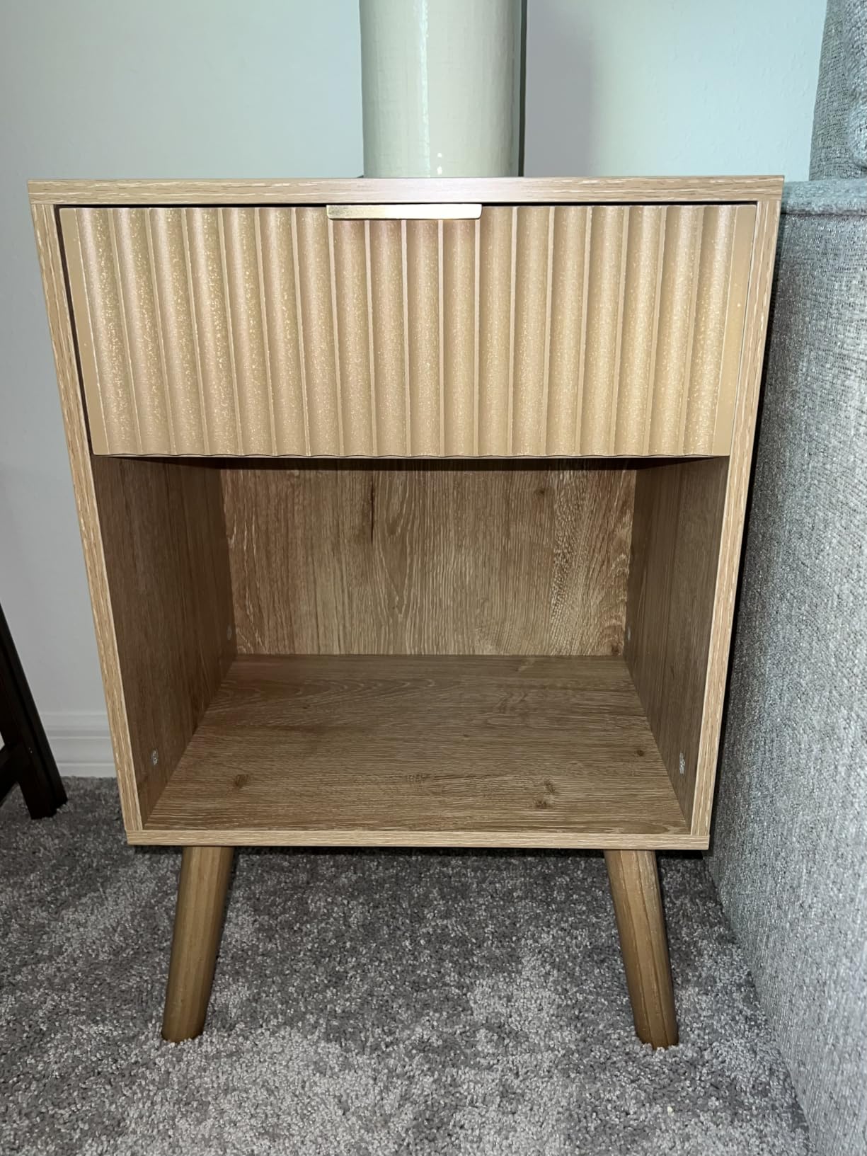 Fultyle Nightstand with Charging Station, Fluted Bedside Table with Storage, Walnut Night Stand with USB and Type C Ports, End Table with Drawer and Open Shelf customer photo 2
