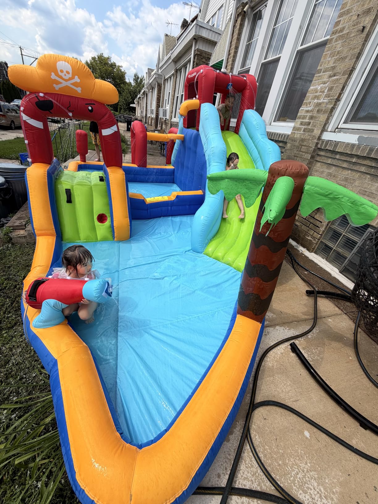 ELEMARA Inflatable Water Slide Bounce House, 10 in 1 Inflatable Water Park with Blower, 2 Slides & 2 Climbing Walls & 2 Water Guns, Deep Pool Giant Splash Pool, Water Slides for Kids Backyard for 6 customer photo 2