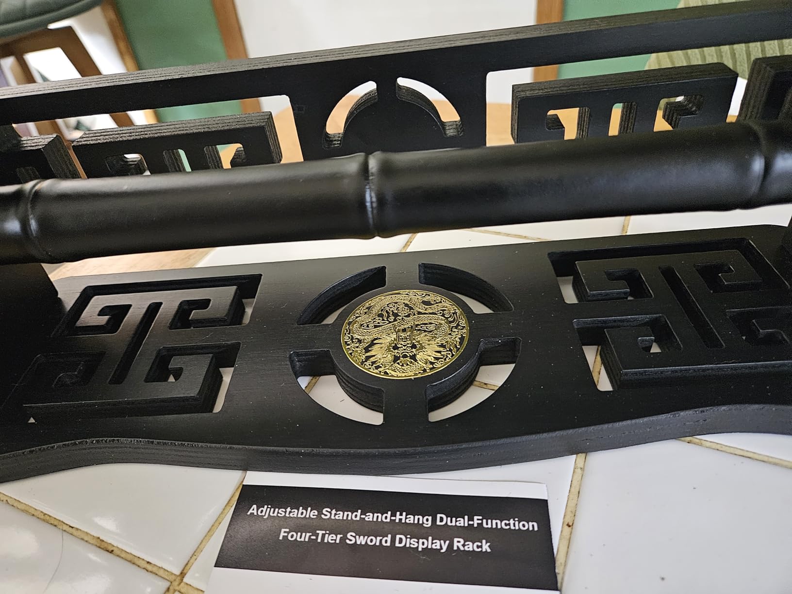4-Tier Sword Wall Mount & Desktop Rack, 2-in-1 Sword Holder with Unique Hollow Carving, Red Velvet Lining for Samurai Katana Longsword Saber Display customer photo 1