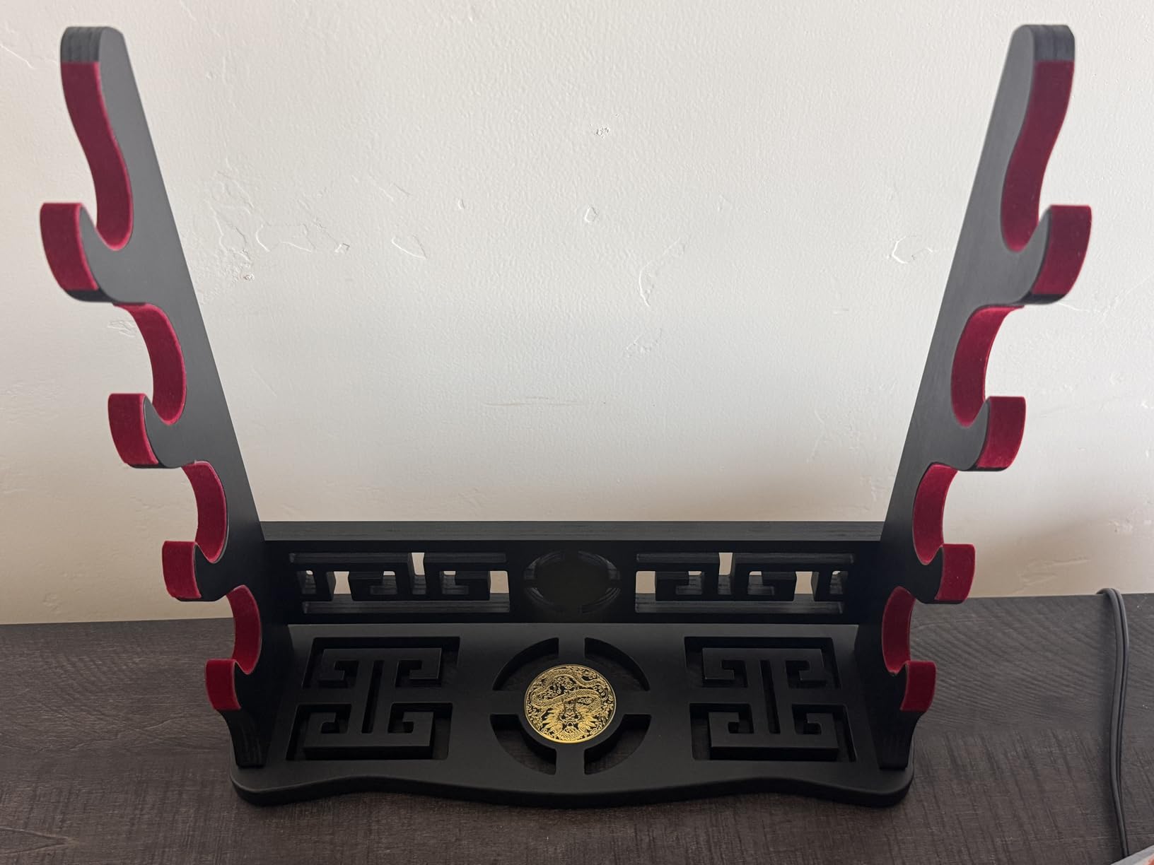 4-Tier Sword Wall Mount & Desktop Rack, 2-in-1 Sword Holder with Unique Hollow Carving, Red Velvet Lining for Samurai Katana Longsword Saber Display customer photo 2