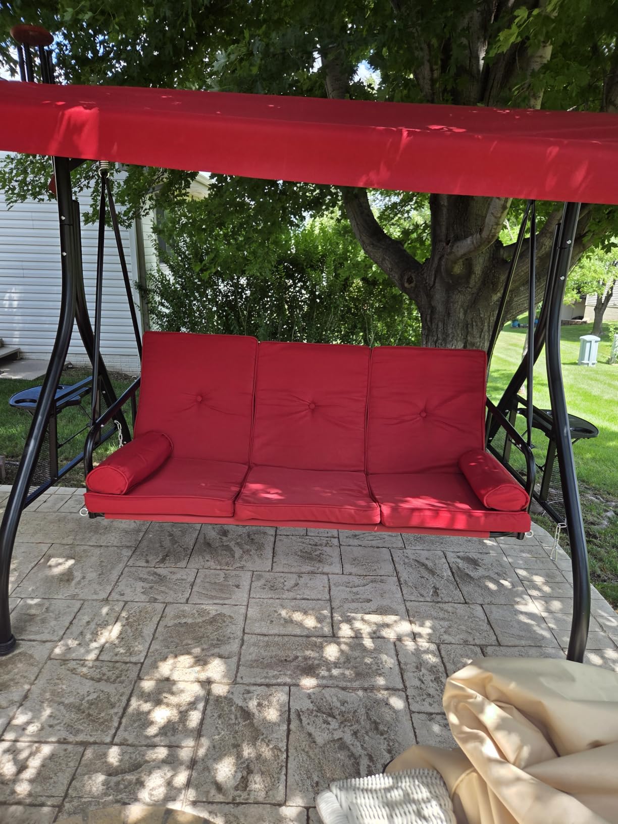 Aoxun Outdoor Porch Swing with Stand and Canopy, 3 Seats Outdoor Swings for Adults, Convertible 2 in 1 Swing Bed with Cup Holder customer photo 2