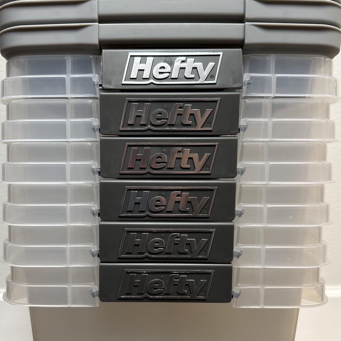 Hefty 18 Qt Hi-Rise Storage Bin with Lid, Stackable Plastic Storage Container, Organizer for Home, Garage & Closet, 8 Pack, Gray customer photo 1