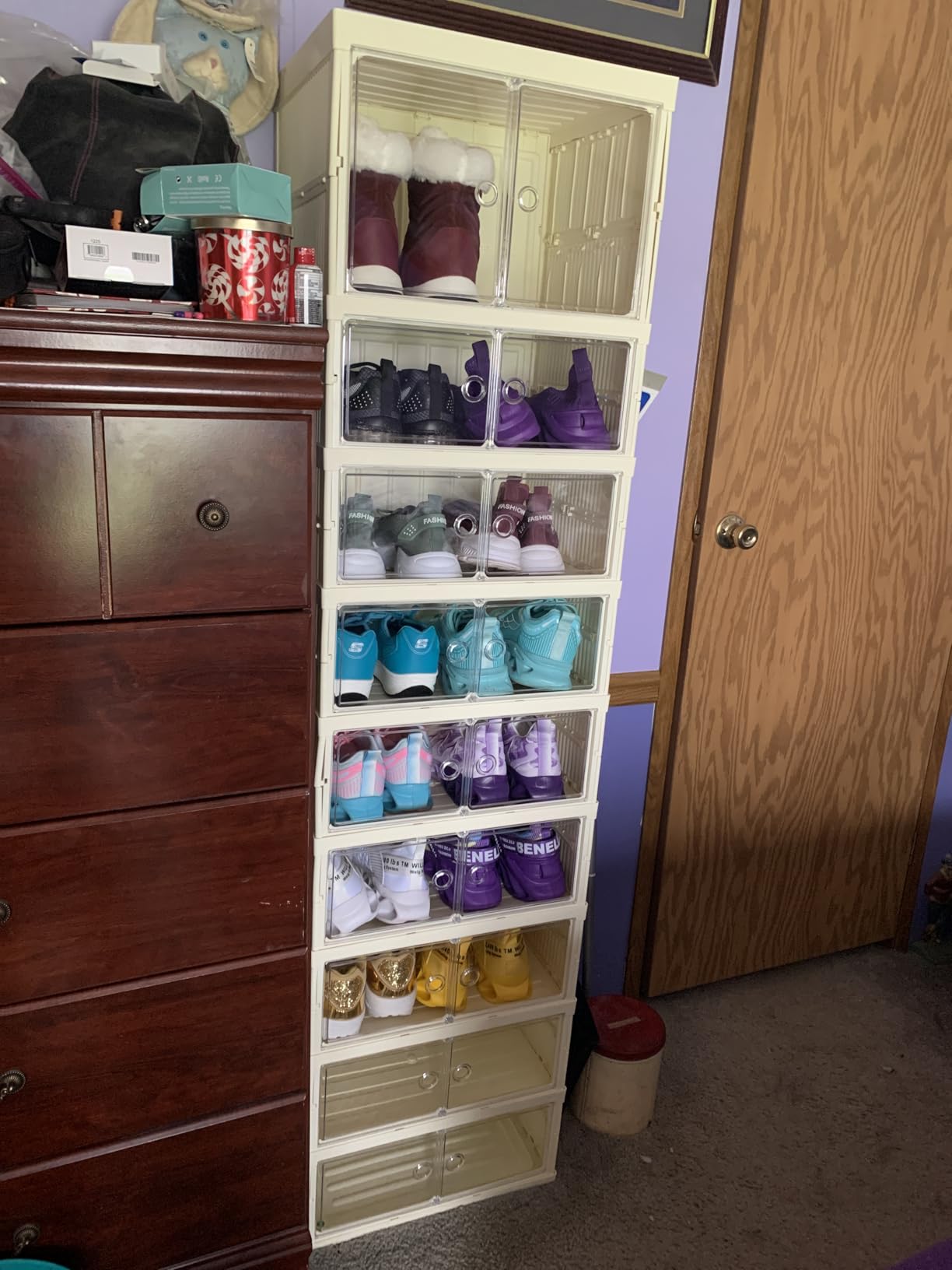 SONGMICS Foldable Shoe Storage Organizer, 9-Tier for 18 Pairs, Stackable Sneaker Cabinet with Magnetic Door customer photo 2