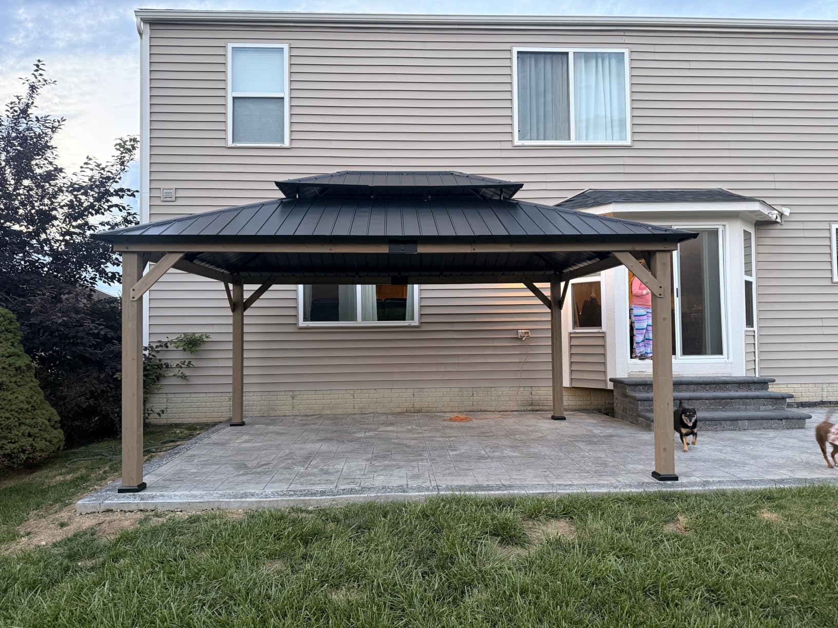 Aoxun 10' x 12' Outdoor Wood Gazebo, Hardtop Gazebo Permanent Wooden Pavilion with Galvanized Steel Double Roof, for Patio, Garden, Deck, Cedar Wood, Natural customer photo 2