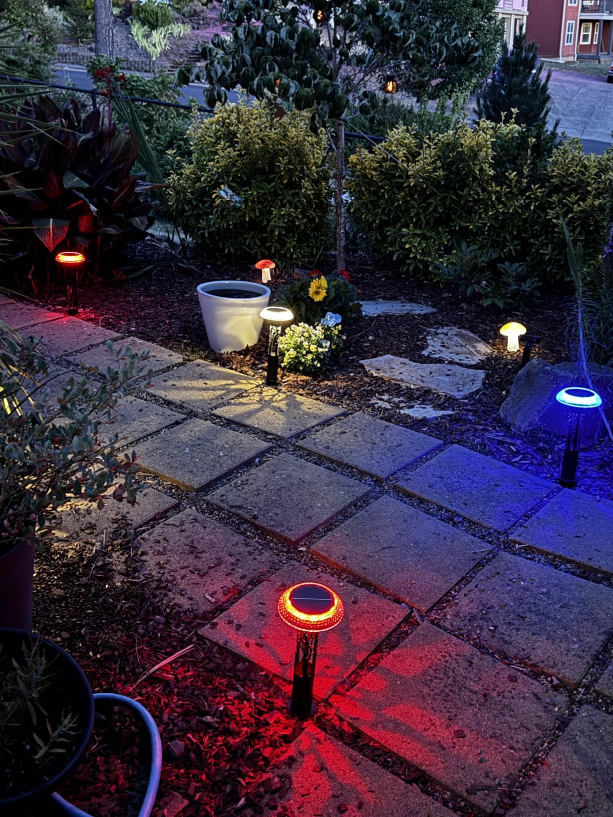 Eyrosa Solar Pathway Lights, Large Outdoor Garden Decor Stainless Steel Lights with Elegant Pattern, Dual-Zone Lighting, 8 Color Modes, IP55 Waterproof Landscape Lighting for Yard Walkway, 6 Pack customer photo 1