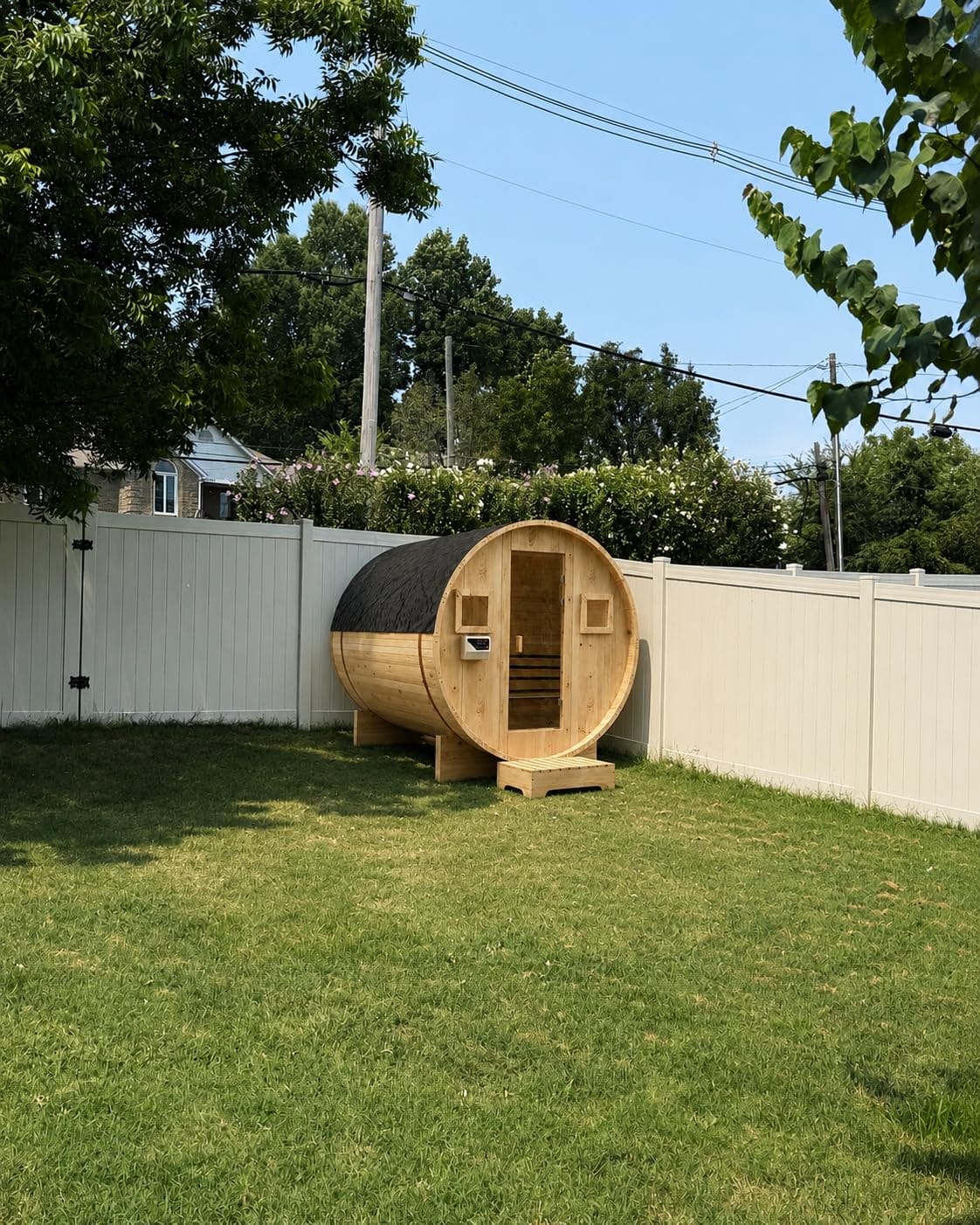 Outdoor Traditional Barrel Sauna | 4-6 Person Wood Sauna, Steam and Wet Sauna with 220V with 6KW Electric Heater, Sauna Stone customer photo 1