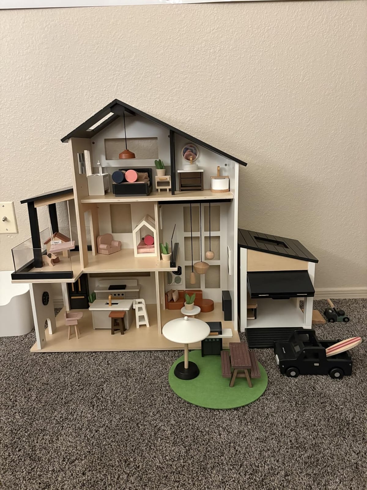 Tiny Land Wooden Doll House, Modern Family Dollhouse with Realistic Design | 7 Rooms Dollhouse with 49 PCS Accessories, Montessori Pretend Play Toddler Toy, Ideal Gift for Kids Ages 3+, Green customer photo 1