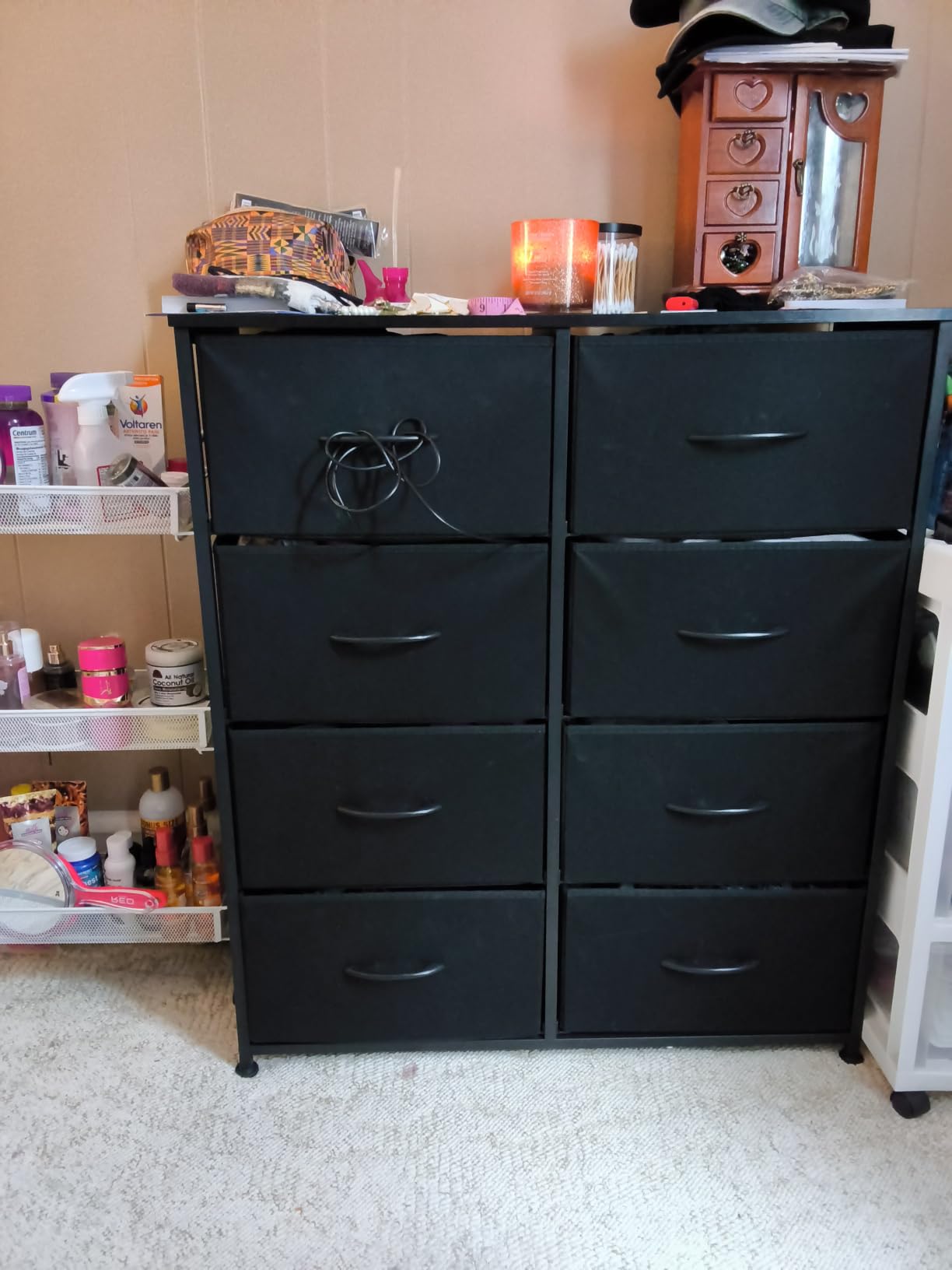 Sweetcrispy 8 Drawer Black Dresser for Bedroom Tall, Organizer Storage | Fabric Storage Tower, Chest of Drawers with Steel Frame, Wood Top for Living Room, Closet customer photo 2