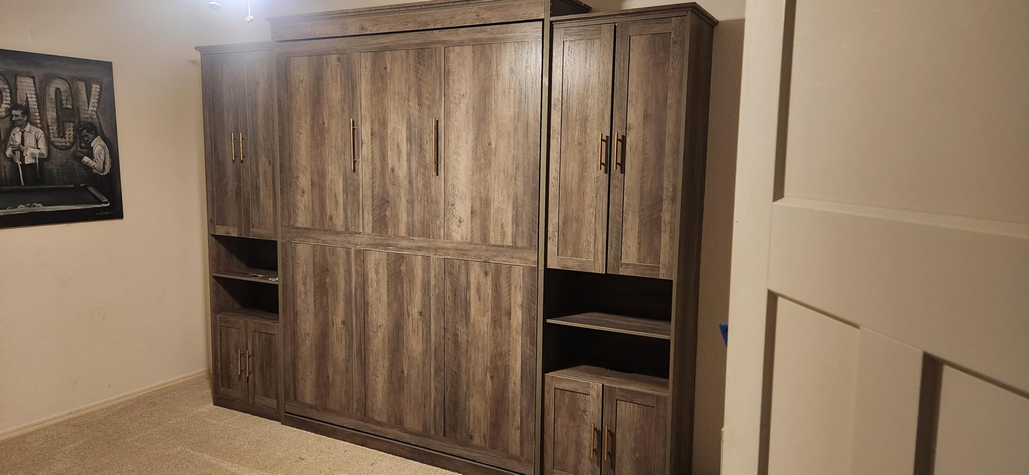 Murphy Bed Queen with 2 Storage Cabinets and USB Port, Black and Grey | Farmhouse wood wall bed folds into a hidden cabinet to save floor space, ideal for guest rooms, apartments and bedrooms. customer photo 1
