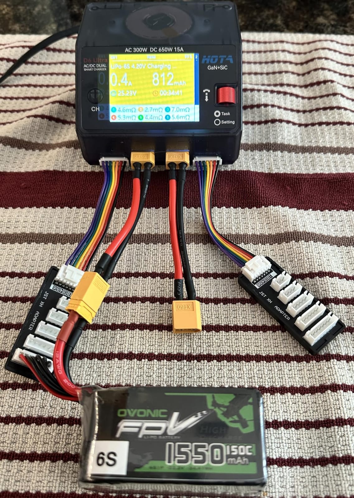 HOTA D6 Ultra GaN+SiC Smart Lipo Charger, 650W DC/300W AC 15A×2 Dual Channel RC Battery Charger for LiPo Life LiIon NiMH Lead Acid 1-6S FPV Drone RC Car Boat with 2.8