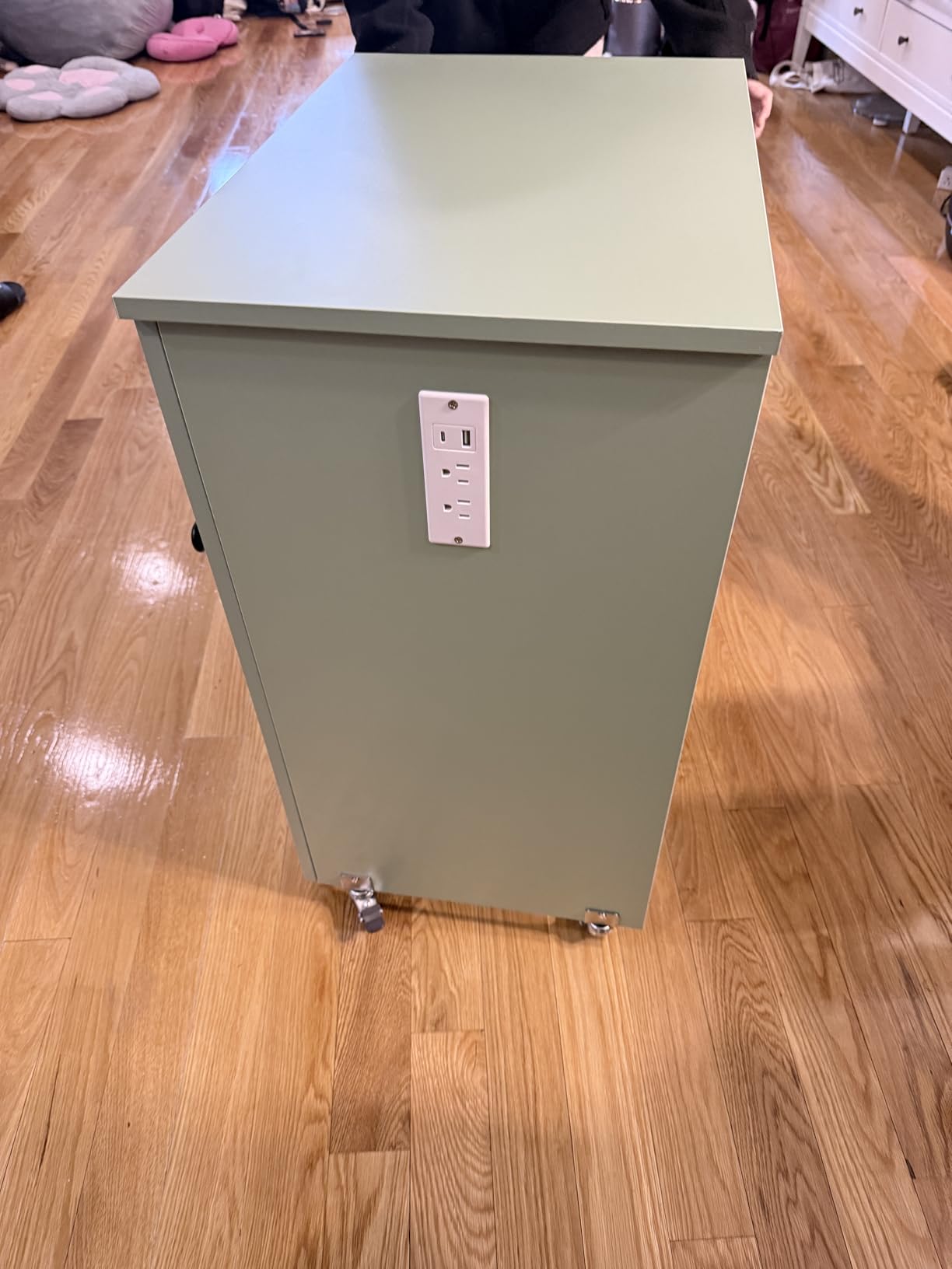 Giantex Folding Sewing Table with Charging Station, Storage Trays & Shelf | Rolling Craft Table with Lockable Wheels, Foldable Sewing Machine Cabinet Desk for Small Spaces, Dorms, Sage customer photo 2