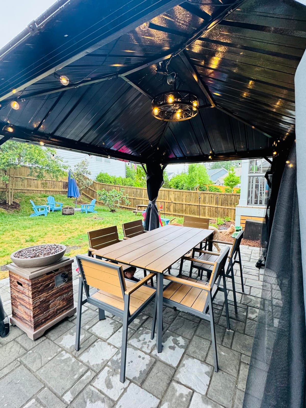 Outdoor Dining Set for 6, Patio Table and Chairs Set with Umbrella Hole, 7 Pieces HDPS + Aluminum Outdoor Furniture Sets for Patio, Garden (Charcoal) customer photo 2