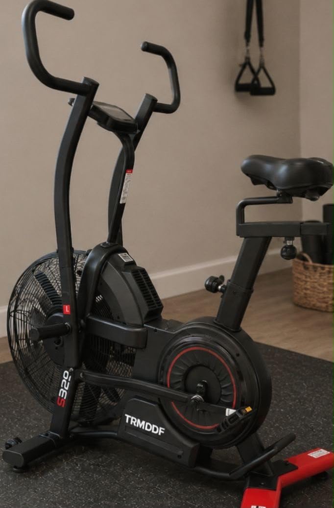 Air Resistance Fan Exercise Bike, Upright Stationary Indoor Cycling Bike with Bluetooth Connection, Dual Action Handlebars and Dual-Layer Transmission System for Home Gym Cardio Training customer photo 1