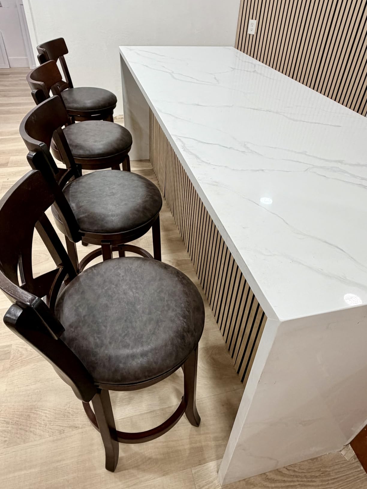 PHI VILLA 26 Inch Swivel Bar Stools Set of 4, Counter Height Bar Stools | Wooden Bar Stools, Faux Leather Kitchen Stools, Counter Height Chairs with Solid Wood Legs & Wrap-Around Footrest customer photo 1