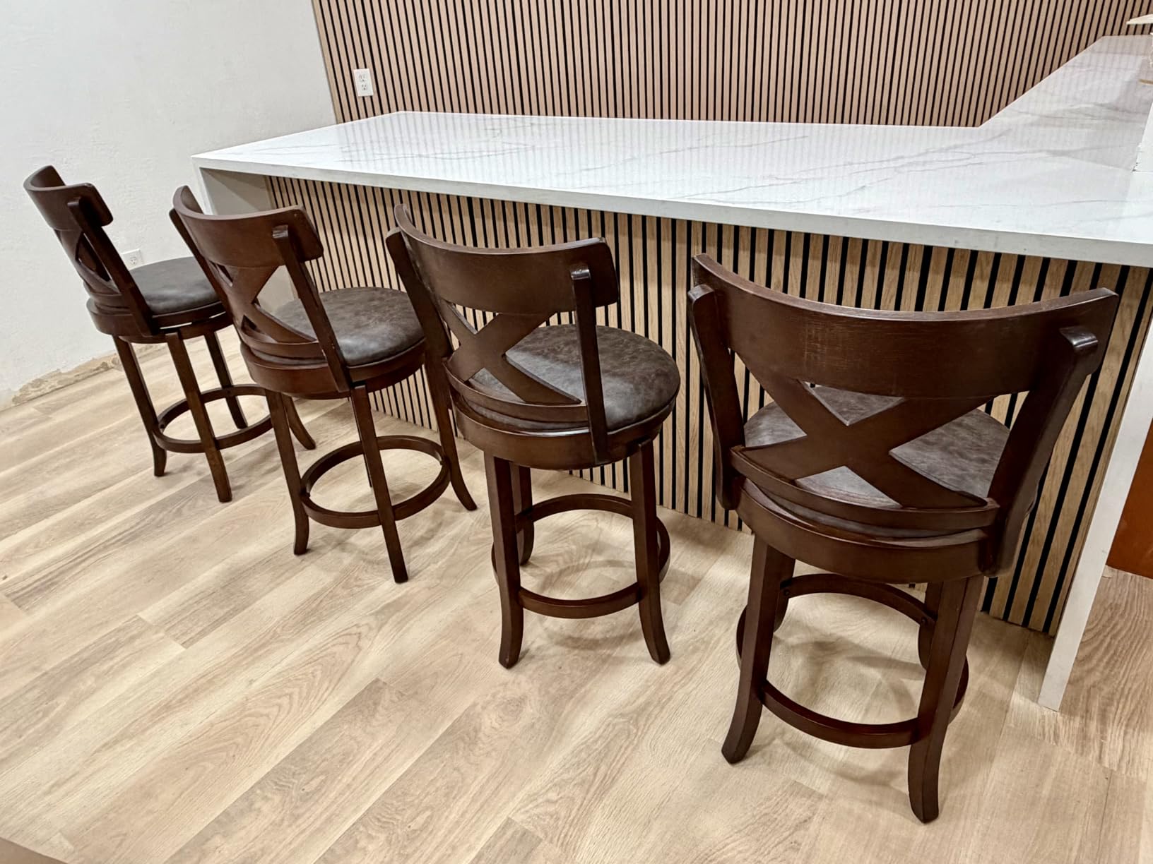 PHI VILLA 26 Inch Swivel Bar Stools Set of 4, Counter Height Bar Stools | Wooden Bar Stools, Faux Leather Kitchen Stools, Counter Height Chairs with Solid Wood Legs & Wrap-Around Footrest customer photo 2