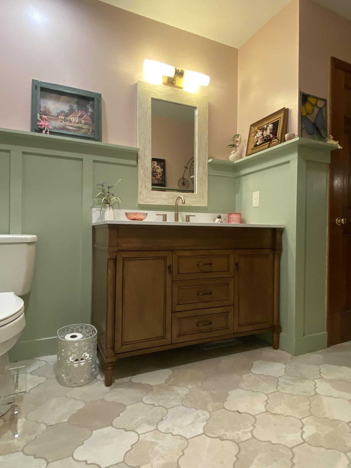 60 Inch Bathroom Vanity with Double Sink Combo, Light Walnut | Classic Cabinet with Countertop & Backsplash, Solid Wood with Soft Closing Doors & 3 Dovetail Drawers, Ceramic Sink customer photo 1