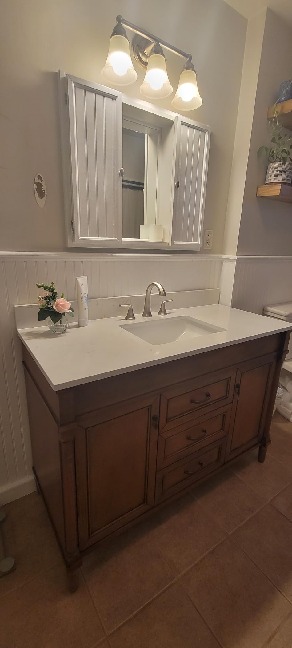 60 Inch Bathroom Vanity with Double Sink Combo, Light Walnut | Classic Cabinet with Countertop & Backsplash, Solid Wood with Soft Closing Doors & 3 Dovetail Drawers, Ceramic Sink customer photo 2