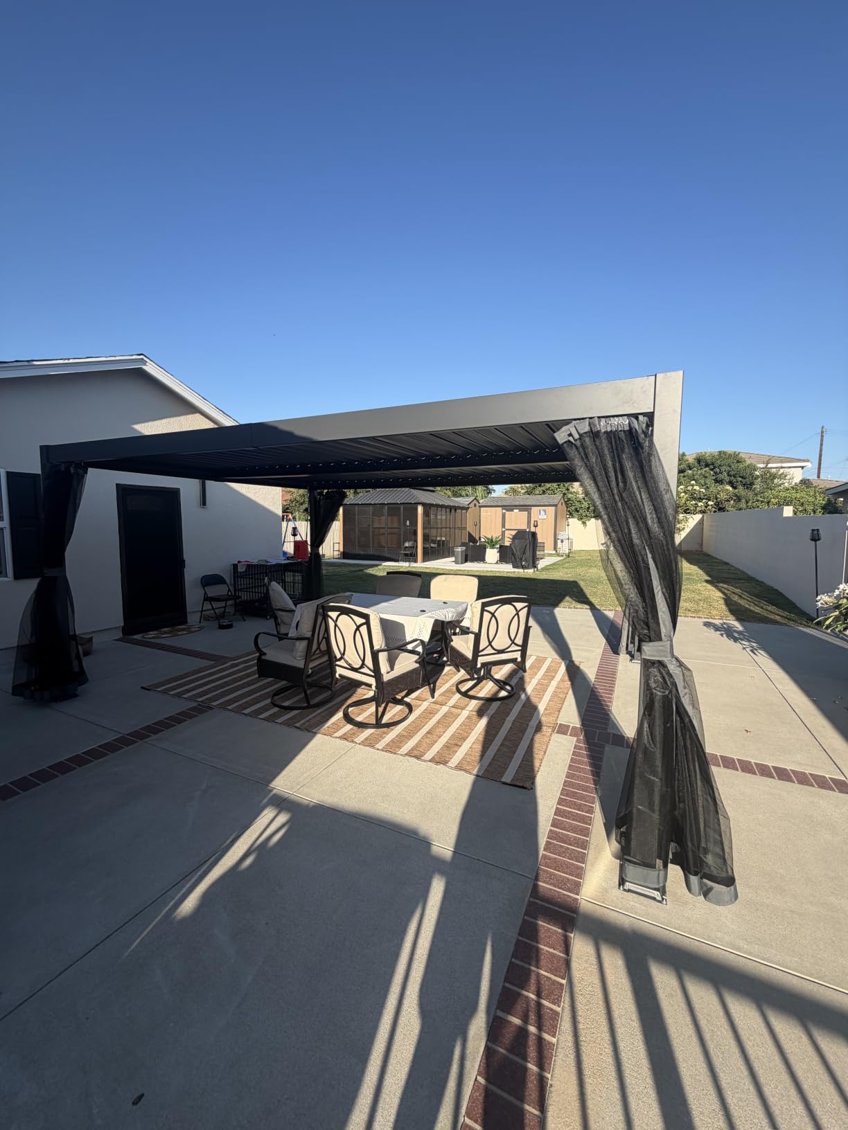 12' x 16' Pergola with Curtain & Adjustable Roof & Aluminum Frame for Patio | Louvered Pergola, Patio Pergola with Netting & Gutter System, Outdoor Pergola, Hardtop Gazebo for Deck, Yard, Dark Gray customer photo 1