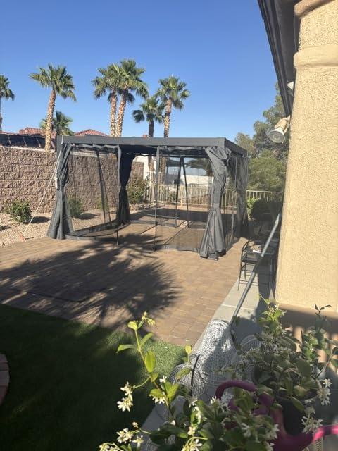 12' x 16' Pergola with Curtain & Adjustable Roof & Aluminum Frame for Patio | Louvered Pergola, Patio Pergola with Netting & Gutter System, Outdoor Pergola, Hardtop Gazebo for Deck, Yard, Dark Gray customer photo 2