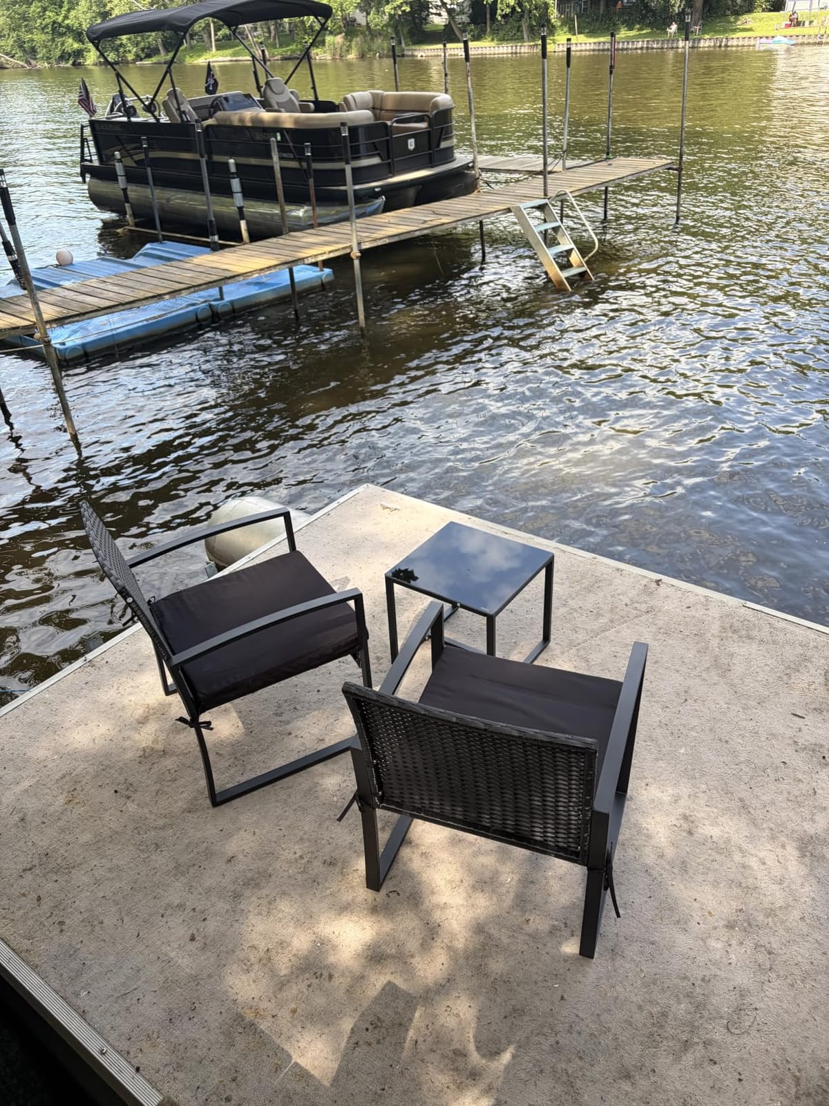 Murago Outdoor 3-Piece Wicker Bistro Set, Rattan Patio Conversation Set with Coffee Table, for Backyard Garden Poolside, Black Frame & Black Cushion customer photo 1