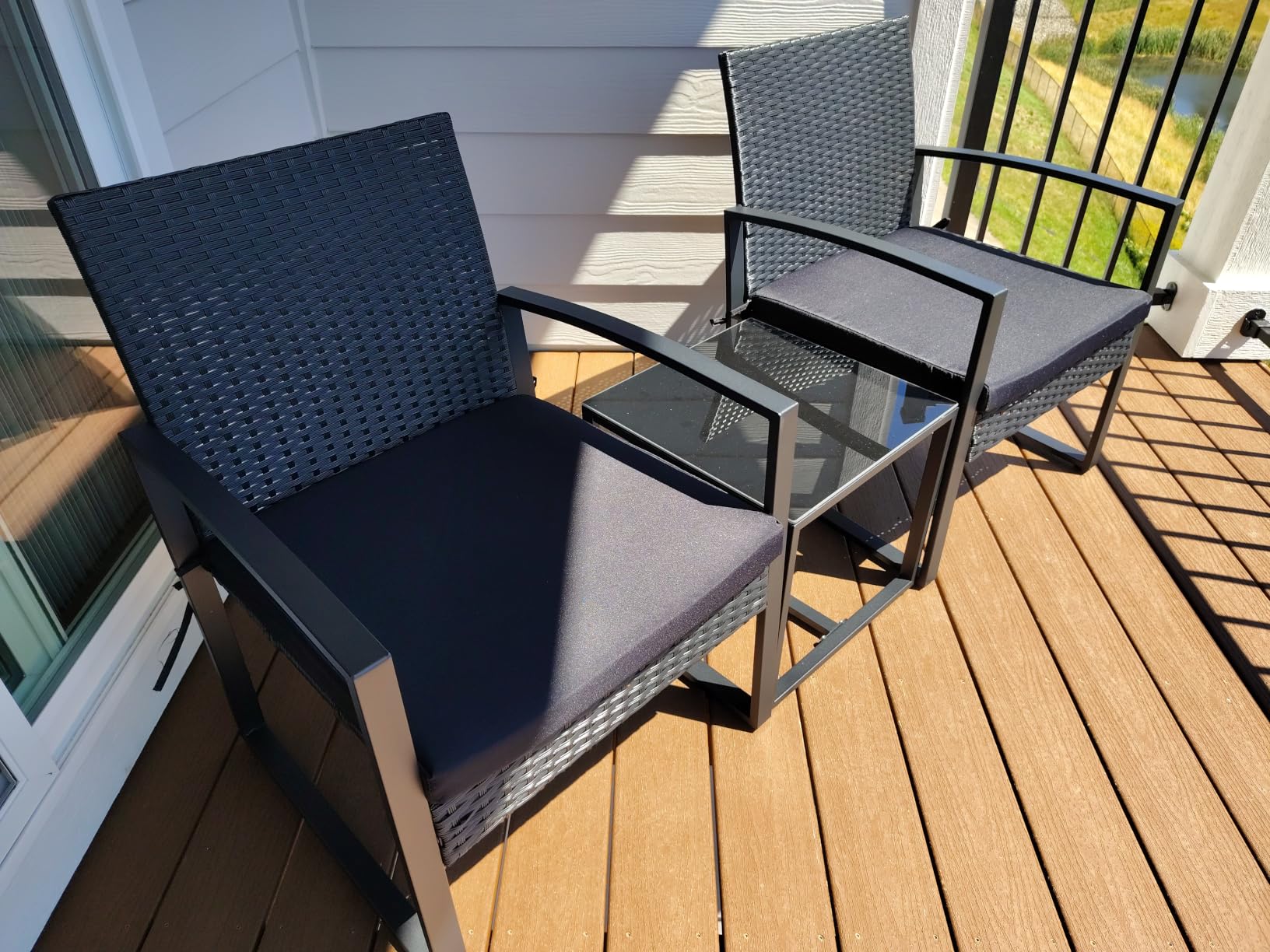 Murago Outdoor 3-Piece Wicker Bistro Set, Rattan Patio Conversation Set with Coffee Table, for Backyard Garden Poolside, Black Frame & Black Cushion customer photo 2