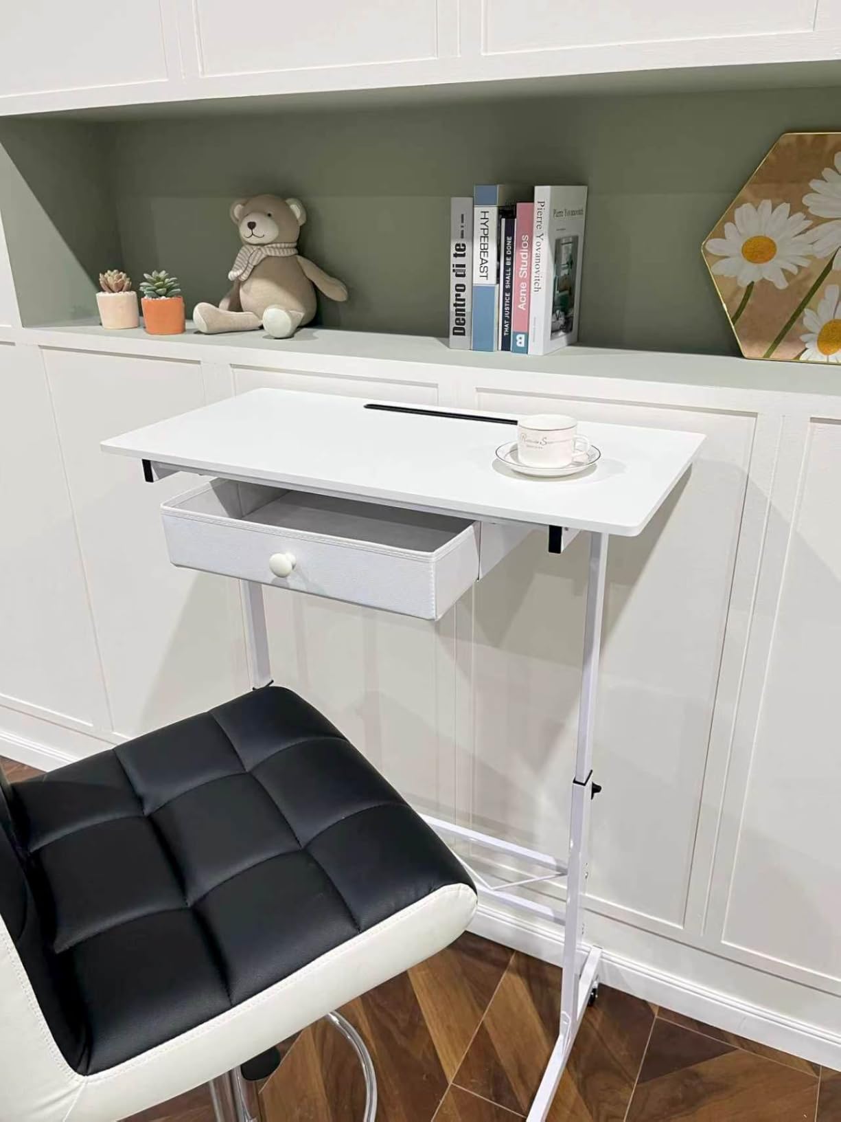 COMHOMA Small Standing Desk with Storage Drawer, Mobile Height Adjustable Rolling Sit Stand Desk with Lockable Wheels 4-Level Portable Laptop Desk for Small Space Home Office Treadmill Workstation customer photo 2