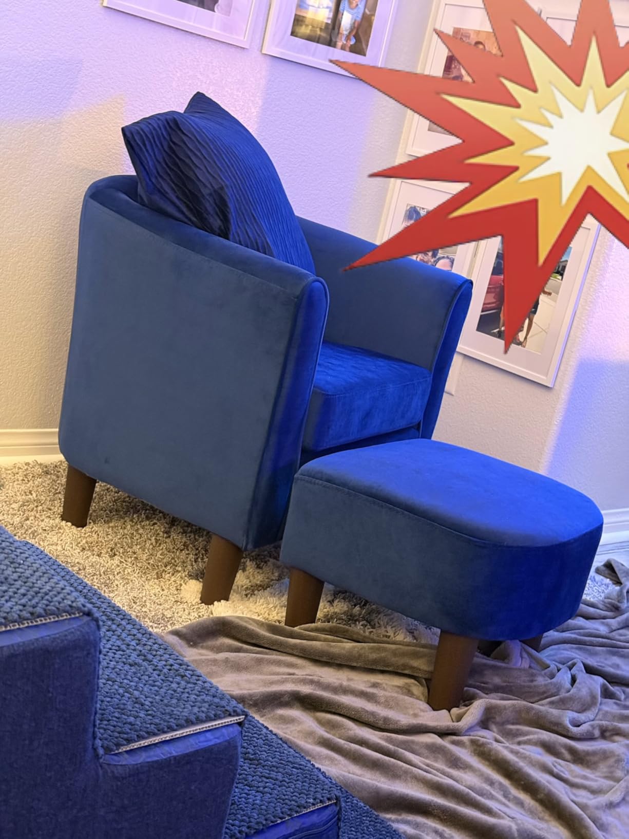 LINSY Accent Chair with Ottoman, Modern Armchair Comfy Barrel Reading Chair with Footrest for Living Room Bedroom Reading Room, Velvet, Olive Green customer photo 1