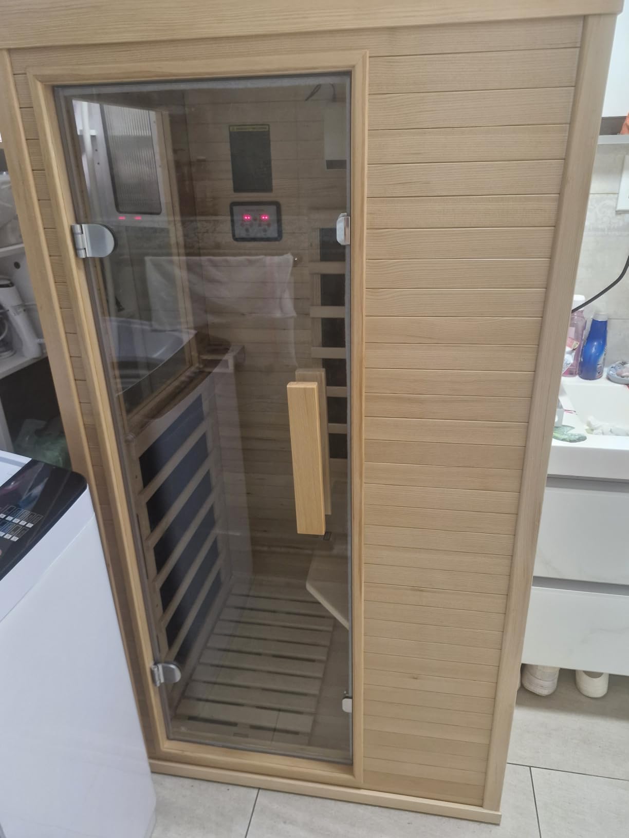 Outdoor Barrel Sauna | Traditional Wood Sauna, Dry&Wet Sauna, 220V/6KW Electric Heater with Sauna Stone, Waterproof Tarpaulin customer photo 2