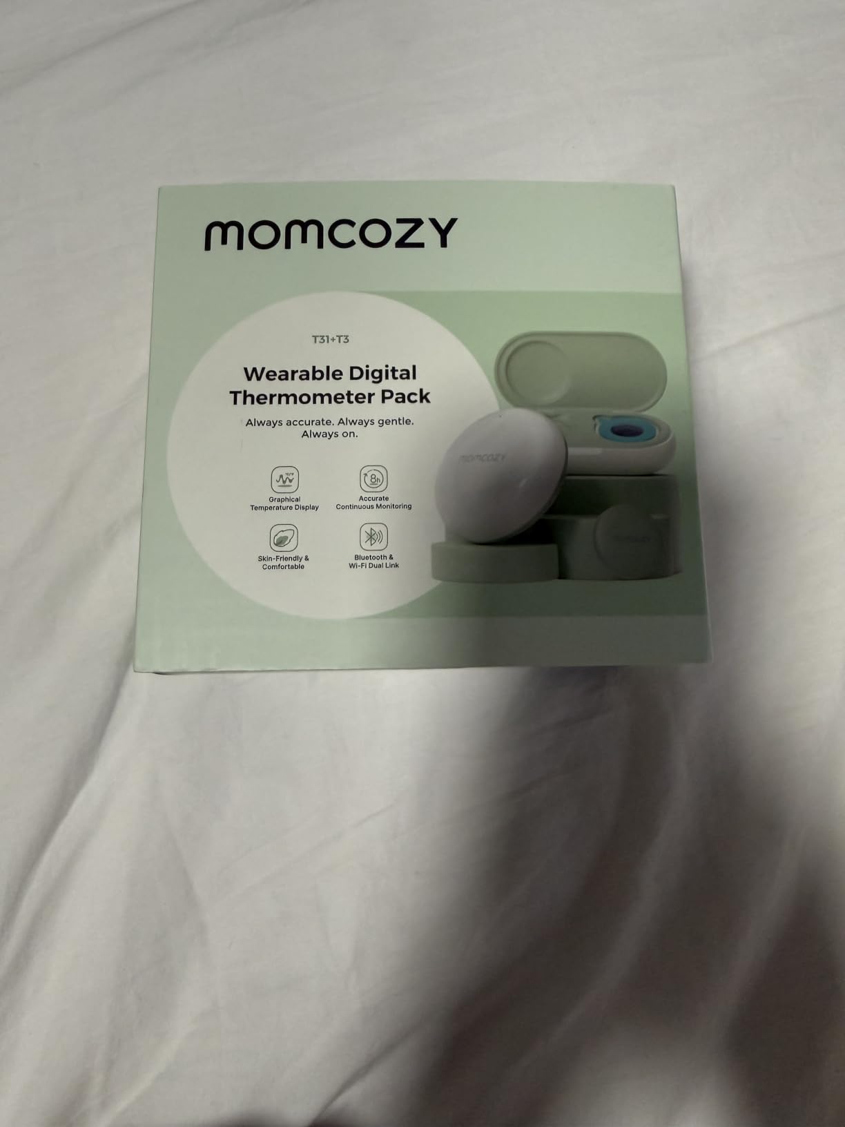 Momcozy Wearable Digital Thermometer for Baby with CozyLink Signal Booster | Continuous Monitoring, Medical-Grade High Accuracy for Kids & Infants, Hypoallergenic 3M Sticker, App Alerts & Visual Trends customer photo 1