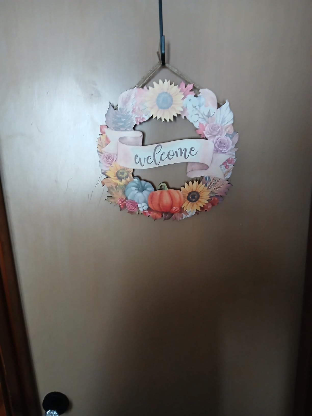 Fall Welcome Wreath Sign Wooden Hanging Front Door Decor 12x12 Inch Fall Sunflower Pumpkin Wreath with Welcome Sign for Porch Window Wall Home Party Thanksgiving Decoration Indoor Outdoor customer photo 1