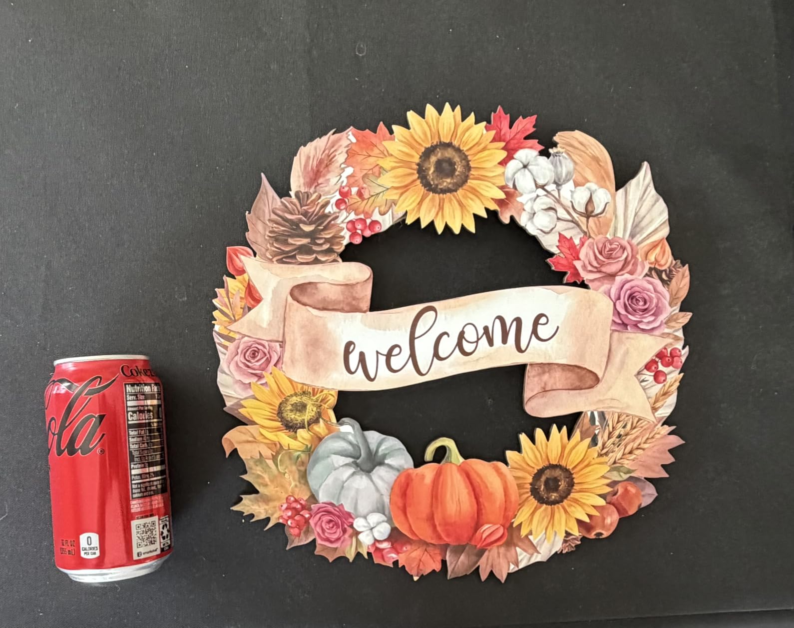 Fall Welcome Wreath Sign Wooden Hanging Front Door Decor 12x12 Inch Fall Sunflower Pumpkin Wreath with Welcome Sign for Porch Window Wall Home Party Thanksgiving Decoration Indoor Outdoor customer photo 2