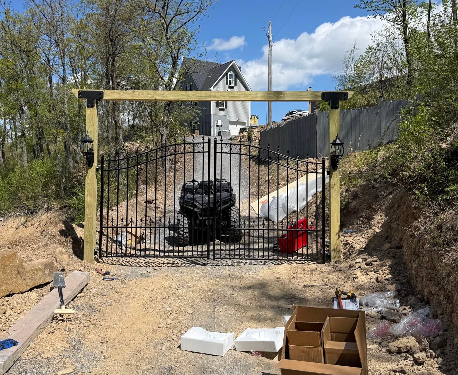 ZUMI 14x6 ft Dual Swing Driveway Gate Kit, Heavy-Duty Galvanized Steel Outdoor Security Gate with Arched Scrollwork & Gold-Tone Finials, Decorative Entry Gate for Home, Garden customer photo 2