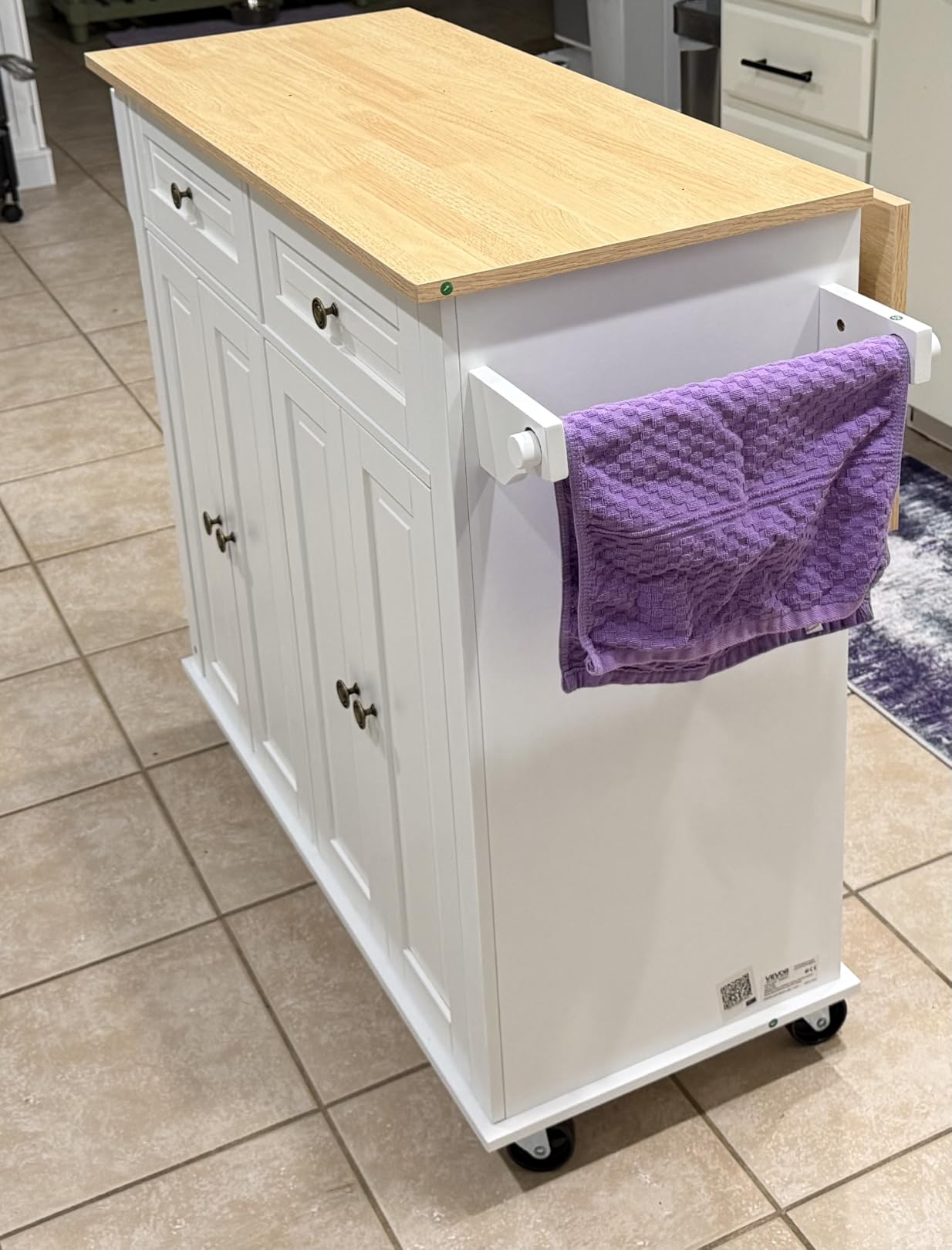 VEVOR Kitchen Island Cart with Storage, 43.58 in Wide Mobile Rolling Storage Island on Swivel Wheels, with 2 Drawers, Storage Cabinet, Drop Leaf, Spice/Towel Rack, Table for Home Dining Room, Black customer photo 1