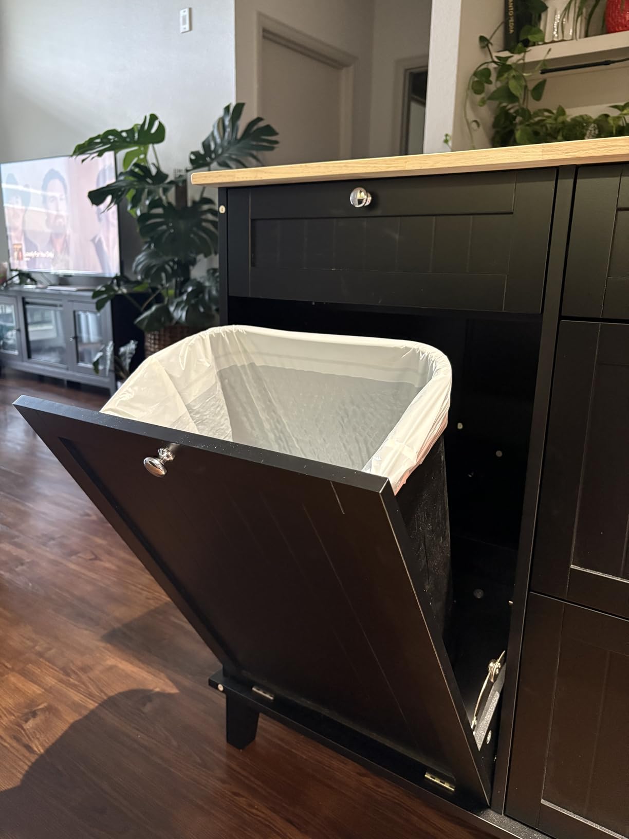VEVOR Kitchen Island Cart with Storage, 43.58 in Wide Mobile Rolling Storage Island on Swivel Wheels, with 2 Drawers, Storage Cabinet, Drop Leaf, Spice/Towel Rack, Table for Home Dining Room, Black customer photo 2