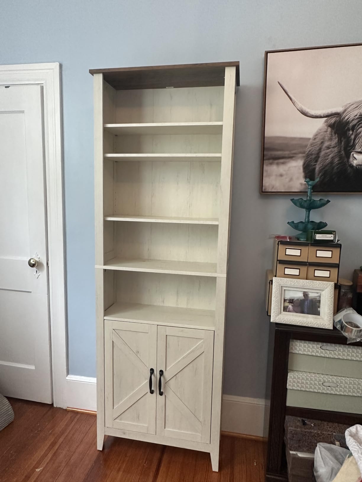 VASAGLE Liry Collection Farmhouse Bookcase, 8-Cube Storage Organizer with Legs, Adjustable Shelves, 50.2 x 11.6 x 29.8 inch, for Home Office, Living Room, Cloud White and Warm Brown ULBC138W101S customer photo 1