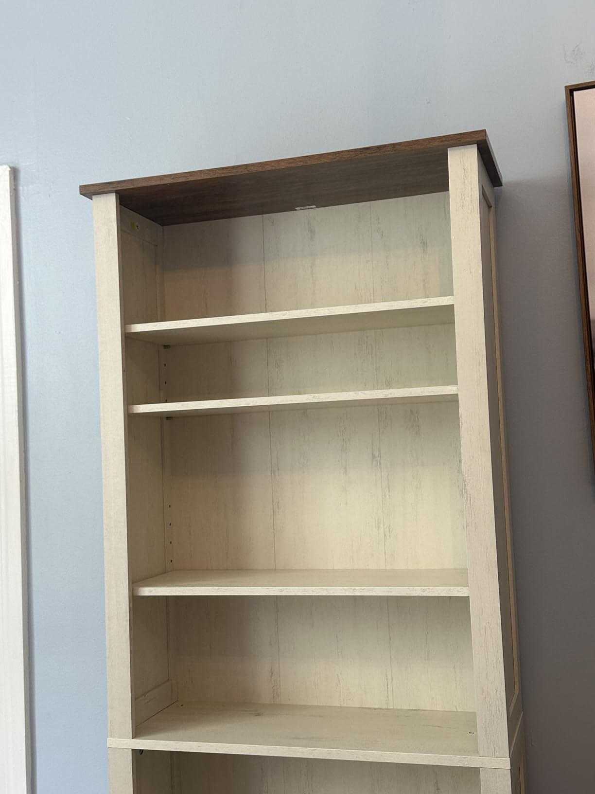 VASAGLE Liry Collection Farmhouse Bookcase, 8-Cube Storage Organizer with Legs, Adjustable Shelves, 50.2 x 11.6 x 29.8 inch, for Home Office, Living Room, Cloud White and Warm Brown ULBC138W101S customer photo 2