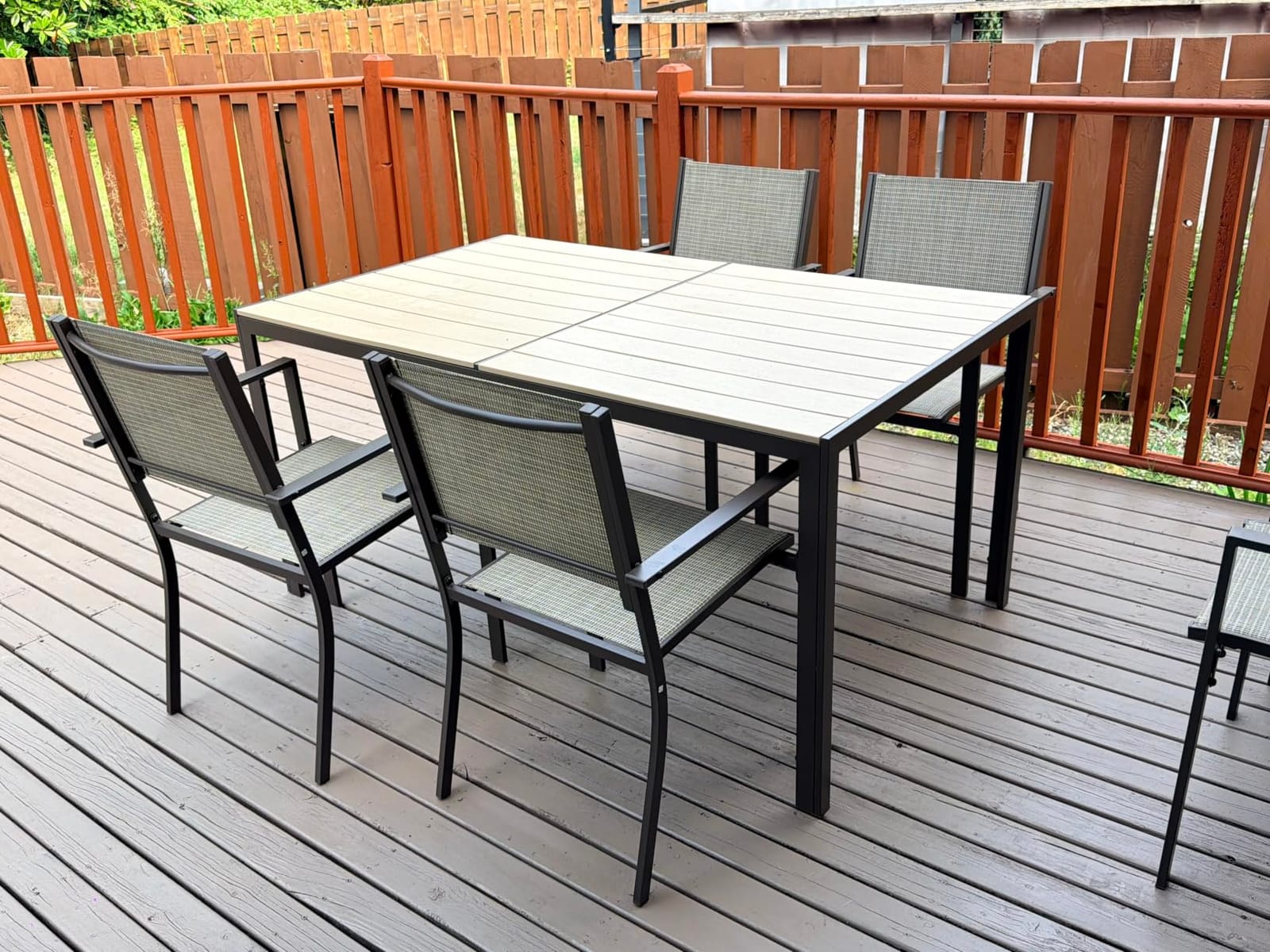 7-Piece Patio Table and Chairs Set for 6, All Weather Patio Dining Sets | Outdoor Dining Set with 6 Textilene Chairs and 1 Rectangular Metal Table for Backyard, Garden and Poolside, Warm Grey customer photo 1