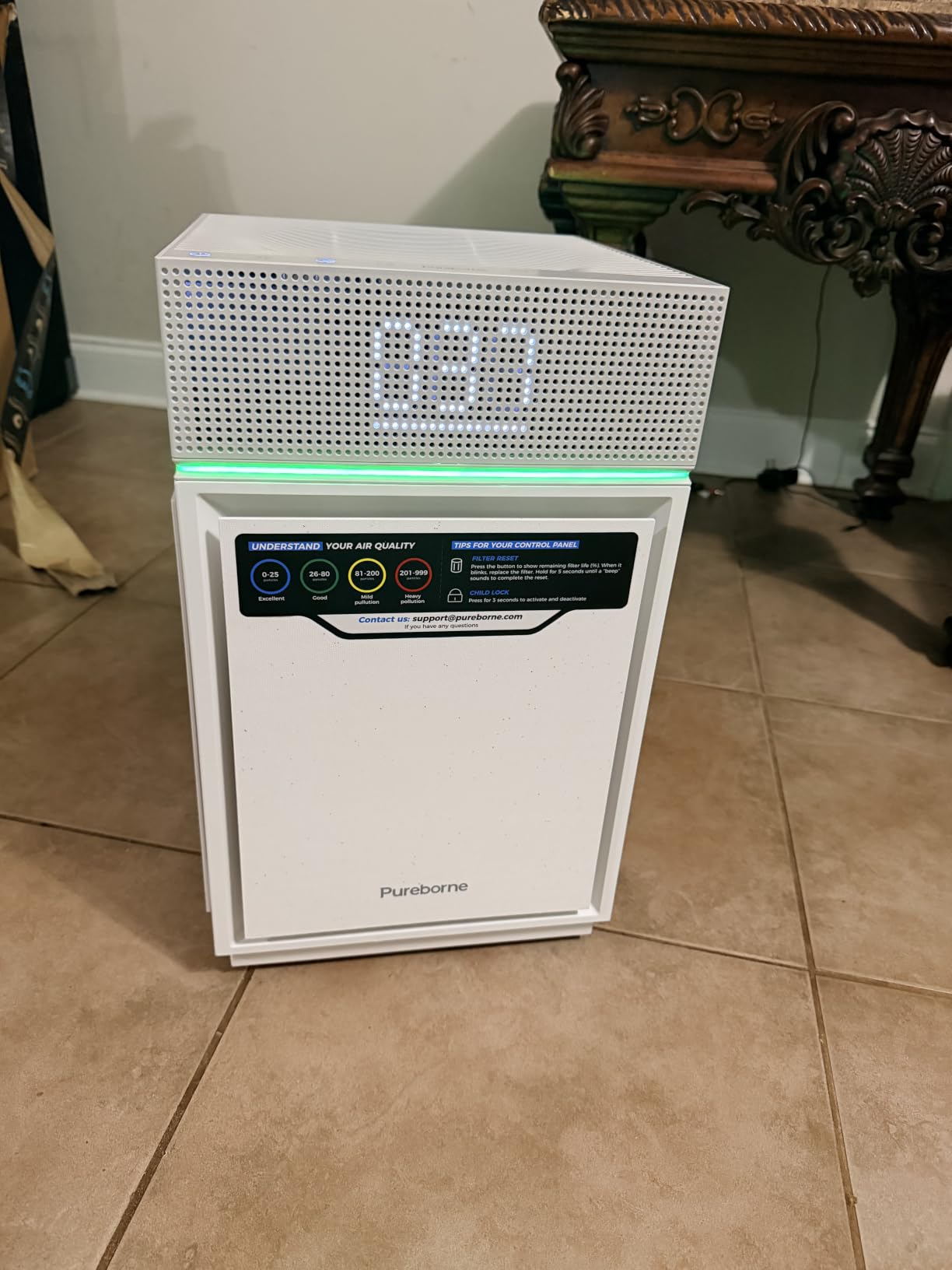 Air Purifiers for Smoke Up to 3600 Ft², Pureborne HEPA Air Purifiers for Home Large Room with PM 2.5 Sensor for Wildfire Smoke Odor Fur, Three-Sided Air Inlet, Auto Mode, Sleep Mode, White, 1 Pack customer photo 1