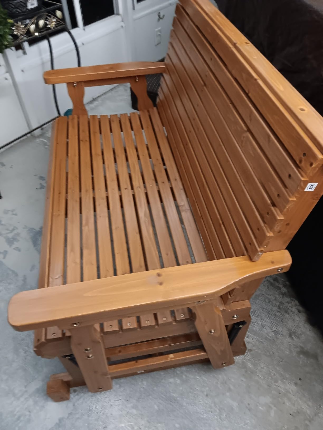 Fortune Candy Wooden Patio Glider with High Roll Back and Deep Contoured Seat, Solid Fir Wood, 2-Seater, Heavy Duty 800 LBS, 4 Ft. (Cedar Tone PU) customer photo 1