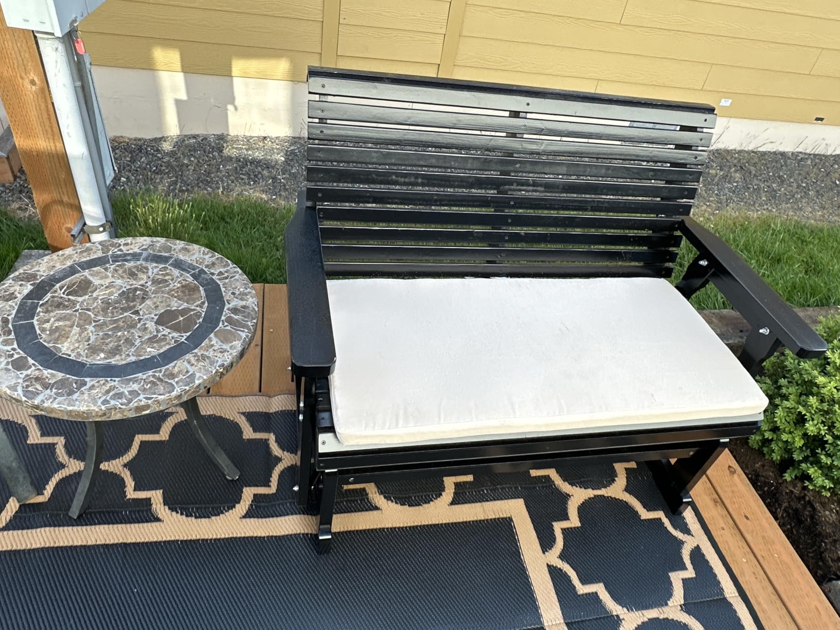 Fortune Candy Wooden Patio Glider with High Roll Back and Deep Contoured Seat, Solid Fir Wood, 2-Seater, Heavy Duty 800 LBS, 4 Ft. (Cedar Tone PU) customer photo 2