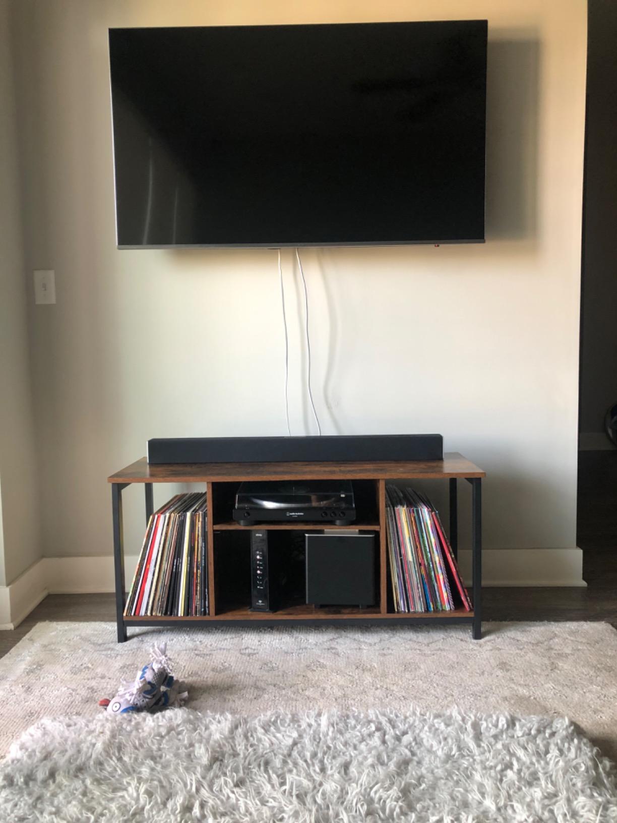 VASAGLE Tall Farmhouse TV Stand, Entertainment Center with Barn Doors, Storage Media Console Table for Living Room, 58.3 x 15.7 x 31.9 Inch, Rustic White and Honey Brown, LIRY Collection ULTV031W101S customer photo 1