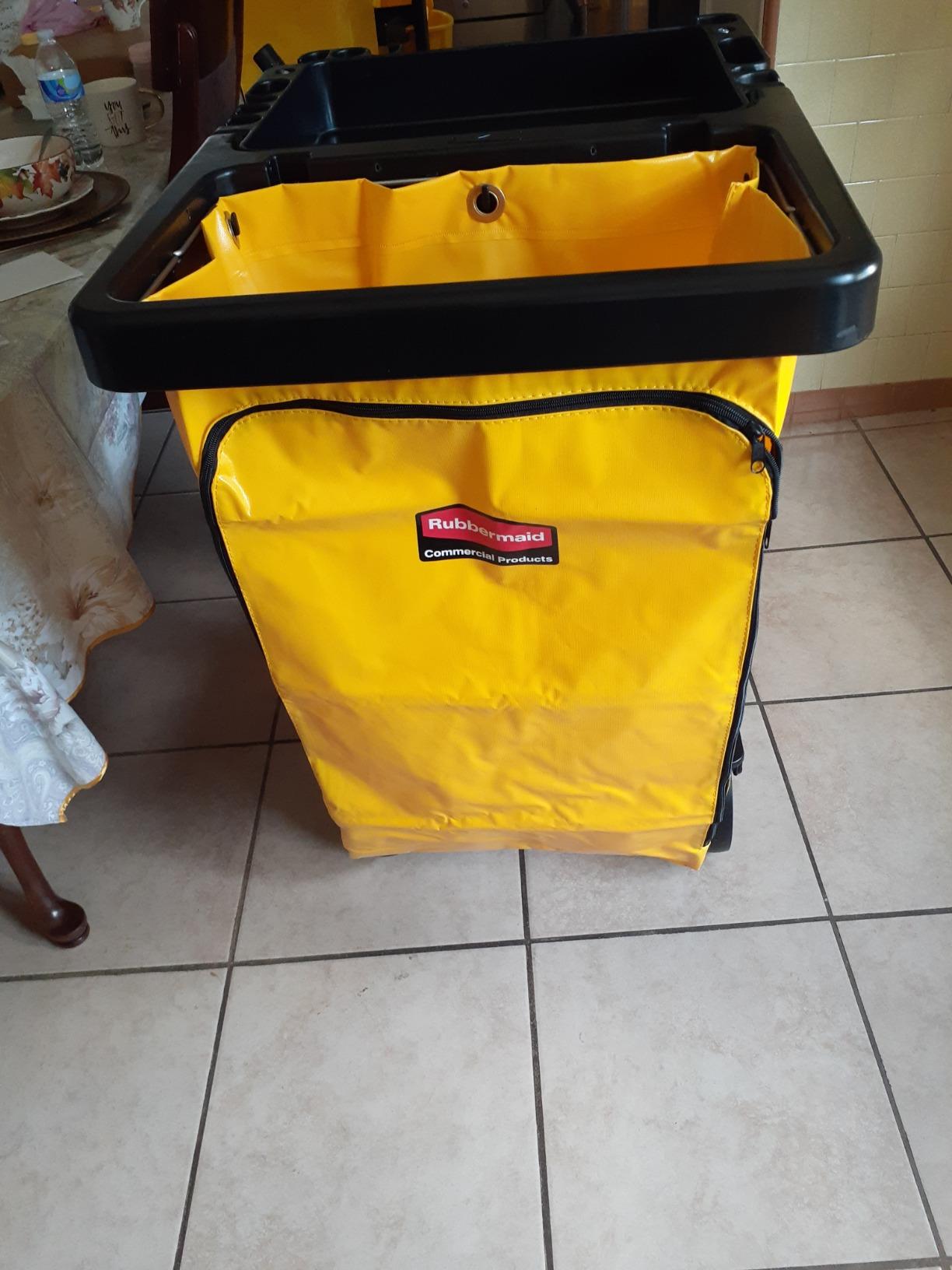 Rubbermaid Commercial Traditional Janitorial 3-Shelf Cleaning Cart, Wheeled with Zippered Yellow Vinyl Bag, for Business/School/Office/Janatorial Cleaning customer photo 1