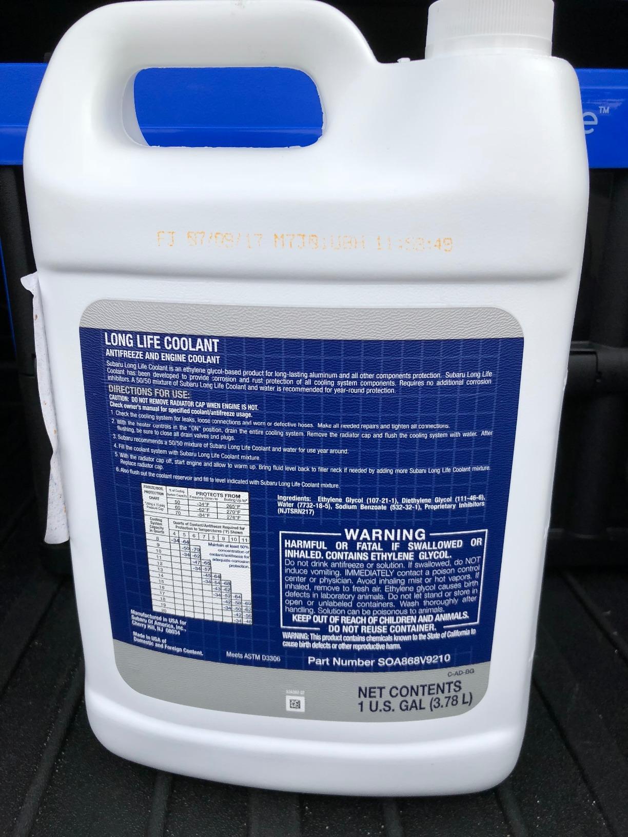 Subaru Genuine Super Coolant Blue Prediluted SOA868V9272 1 Gallon Pre Mixed 50/50 2009 and Newer Ascent BRZ Crosstrek Forester Impreza Legacy Outback WRX customer photo 1